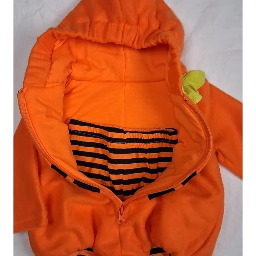 Baby Pumpkin Halloween Outfit 12 18 Mo Hooded Jack-O-Lantern  Black Stripe Pants